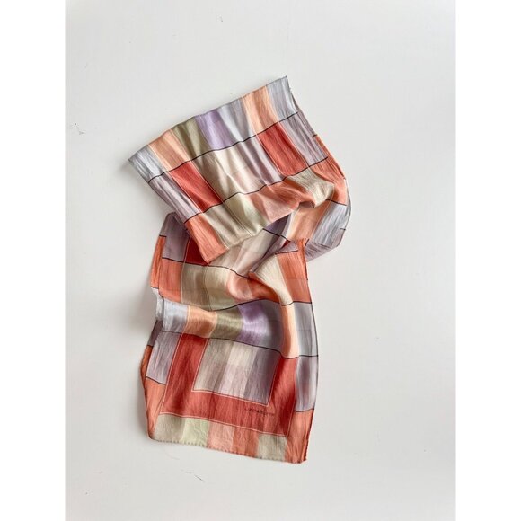Vintage LIZ CLAIBORNE Square Graphic Silk Habotai 52" x 10" Rectangle Scarf - Picture 5 of 9